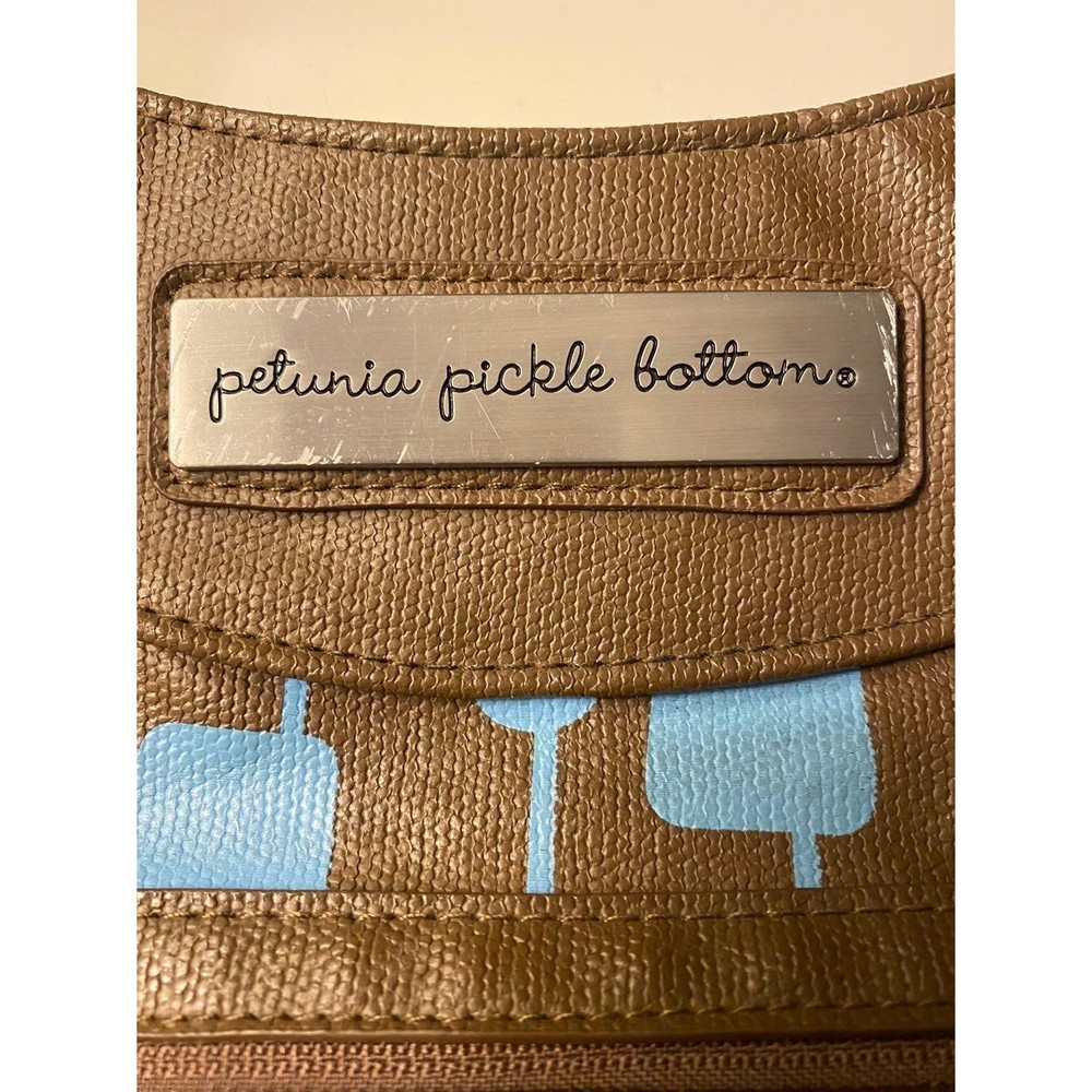 Petunia Pickle Bottom Brown Blue‎ Zipper Pockets Diaper Bag Faux Leather - Picture 3 of 6